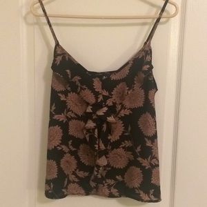 Ruffled black & mauve floral tank top